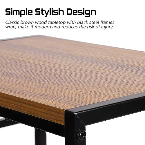 GIOTORENT 3-Tier Record Player Stand with Vinyl Storage, Tall Nightstand with Adjustable Shelf, Narrow Side Table/Bedside Table for Living Room, Bedroom, Office, Bathroom, Rustic Brown and Black GIOTORENT