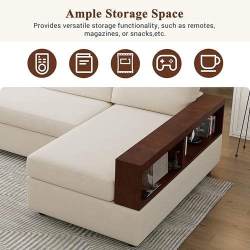 Christopher Knight Home Davinz 87.4" L-Shaped Sectional Sofa, Chenille 3 Seater Couch, Sectional Couches with Chaise Lounge, Upholstered Sofa Couch with Reversible Armrests for Living Room, Beige Christopher Knight Home