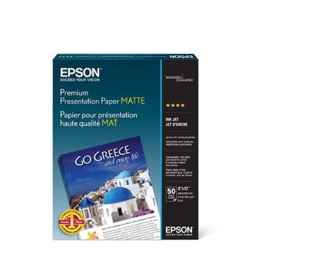Epson Premium Presentation Paper MATTE (8x10 Inches, 50 Sheets) (S041467),Bright White Epson