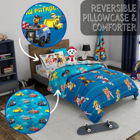 Paw Patrol Kids Bedding Super Soft Comforter and Sheet Set with Sham, 5 Piece Twin Size, (100% Officially Licensed Nickelodeon Product) By Franco Franco