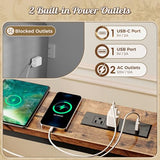 Huuger Narrow Sofa Table with 2 Power Outlets, 86.6-110.2 Inch Adjustable Length, Behind the Couch Table with USB-C Port, Long Entryway Console Table, Anti-tip Kit, for Living Room, Rustic Brown Huuger