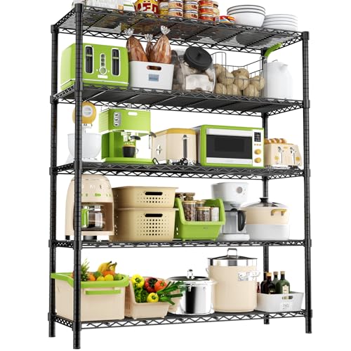 MODCART Storage Shelves, 48" L x 20" W x 72" H Heavy Duty Garage Wire Shelving Unit Loads 2000LBS, 5-Tier Adjustable Metal Industrial Utility Shelf Rack for Kitchen, Laundry Room, Basement