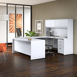 Studio C 72W x 36D U Shaped Desk with Hutch and Mobile File Cabinet in White Bush Furniture