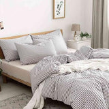 Nanko King Size Comforter Set, Grey and White Striped Print Pattern Soft Reversible Down Alternative Quilted Duvet Insert Bed Sets, Bedding Sets in a Bag for Women Men Teen, 104x90 3 Pcs Gray Stripe Nanko