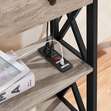 Yaheetech Console Table with Power Outlets and USB Ports, Wooden Entryway Table with Drawer and Open Shelves, Narrow Sofa Tables with Metal Frame for Living Room, Couch, Hallway, Grey Yaheetech