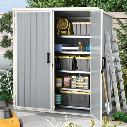 Aoxun Resin Shed 4.7 x 2.7FT Outdoor Storage Shed with Lockable Door and Floor Garden Plastic Shed for Outdoor Storage (Grey) - WoodArtSupply