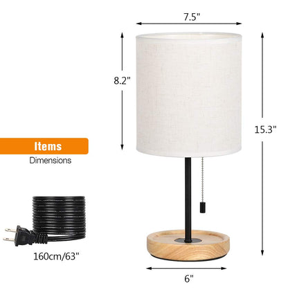 Modern Table Lamp, Nightstand Desk Lamp, Bedside Lamp With Wood Base And Linen Shade For Living Room, Bedroom, Office, College Dorm - WoodArtSupply