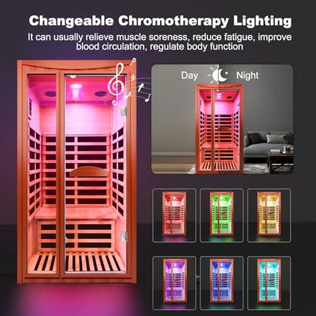 ToTibuy 1-2 Person Home Sauna Low EMF Far Infrared Sauna with Red Light Bluetooth Speakers Indoor Dry Sauna 1550W 110V 39.37"x35.43"x74.8" ToTibuy