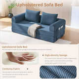 YUUIJOAA 4-in-1 Folding Convertible Sofa Bed, 78 Inch Oversized Corduroy Loveseat Sleeper with Pull Out Bed, Boneless Futon Couch for Living Room Apartment, No Assembly Needed, Blue YUUIJOAA