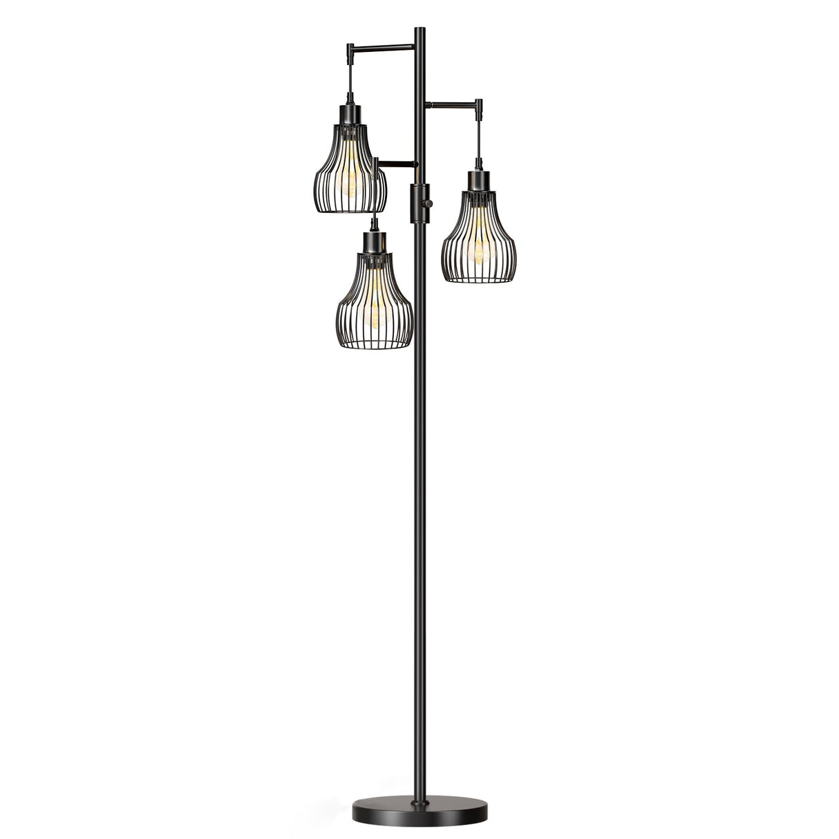 Dimmable Floor Lamp, 3 x 800LM LED Edison Bulbs Included, Farmhouse Industrial Floor Lamp Standing Tree Lamp with Elegant Cage Tall Lamps for Living Room Bedroom Office - Black Ziisee