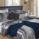 Erosebridal Hotel Grey Duvet Cover King Silk Like Satin Bedding Set Summer Reversible Quilt Comforter Cover Honeymoon Sexy Luxury Soft Lightweight Brushed Bedspreads for Farmhouse Room Decor Erosebridal
