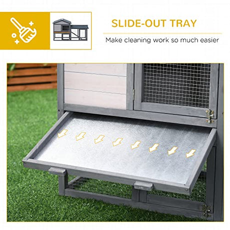 PawHut 58" Rabbit Hutch, Wooden Bunny Hutch, Guinea Pig Cage, Small Animal Enclosure with Run Area, Removable Tray, Asphalt Roof, Lockable Doors and Ramp, Dark Gray PawHut