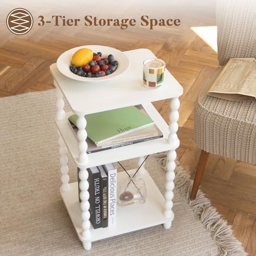 Fultyle End Table, Small Side Table with 3 Tier Open Shelf, Modern NightStand Bedside Table for Living Room, Bedroom, Office and Small Spaces (White) Fultyle