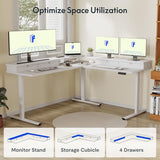 FLEXISPOT 71" Large L Shaped Standing Desk Electric Corner Table with Shelf, 4 Storage Drawers, Adjustable Computer Workstation for Home, Office, Game, Studio, White Top + White Frame FLEXISPOT