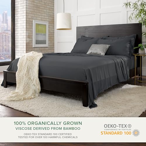 Pure Bamboo Full Sheets, Genuine 100% Organic Viscose Derived from Bamboo Bed Sheet Set, Luxuriously Soft & Cooling, Double Stitching, 2 Year Quality Promise (Full, Charcoal) Pure Bamboo