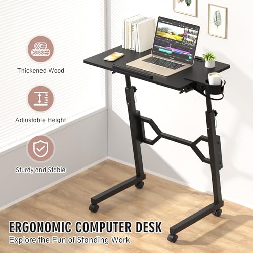 Enayplon Small Standing Desk with Wheels, Portable Treadmill Desk, Rolling Desk Adjustable Height for Laptop, Mobile Standing Table for Walking Pad, Bedside Table Enayplon