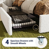 Allewie Full Size Bed Frame with 4 Oversized Storage Drawers, Soft Teddy Fabric, Boucle Upholstered Platform Bed, Wooden Slats Support, Noise-Free, No Box Spring Needed, Easy Assembly, White Allewie