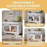 Dog Crate Furniture for 2 Dogs, 47" Double Dog Kennel with Removable Divider and 2 Drawers, Decorative TV Stand Side Table, Indoor Pet Cage for Large/Medium/Small Dogs White GAOMON