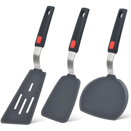 Silicone Spatula Turner Set of 3, Beijiyi 600°F Heat Resistant Cooking Spatulas for Nonstick Cookware, Large Flexible Kitchen Utensils BPA Free Rubber Spatula Set for Egg, Pancake, Fish, Burger Beijiyi