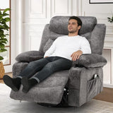 linting Oversized Power Swivel Rocker Recliner Chair with Cup Holder, Fabric Electric Rocking Glider Chair Power Recliner Chair with Heat and Massage USB Port, Grey