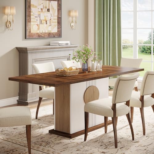 Tribesigns 55" Rectangular Dining Table for 4 to 6 People, Farmhouse Wood Dinner Table for Kitchen, Dining Room & Living Room, Oak Brown & White Tribesigns