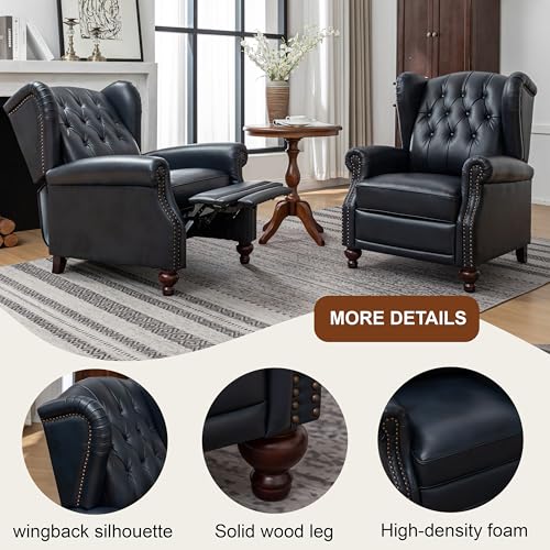 SHINE FURNISHING Genuine Leather Recliner Chair, Push Back Recliner Armchair with Rivet Tufted - Thick Cushioned Seat, Single Sofa & Accent Chair for Living Room (Navy)