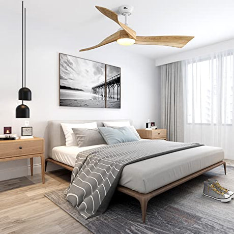 Sofucor Ceiling Fan 52 Inch Wood Ceiling Fan with Lights Remote Control Dimmable Light Reversible DC Motor Modern Ceiling Fan for Kitchen Bedroom Basement Dining Living Room Light Wood Sofucor