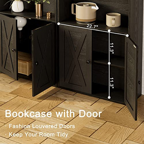Industrial Vintage Black 6-Tier Bookcase with Doors - 70" Tall Shelves for Home Office & Living Room by IRONCK IRONCK