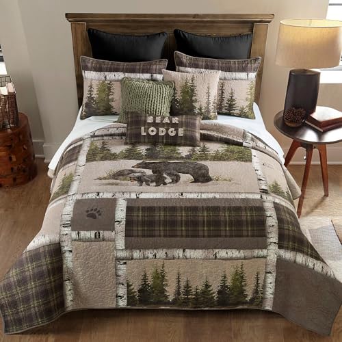 Donna Sharp Twin Polyester Bedding Set - 2 Piece - Bear Panels Lodge Quilt Set with Twin Quilt and Standard Pillow Sham - Machine Washable Donna Sharp