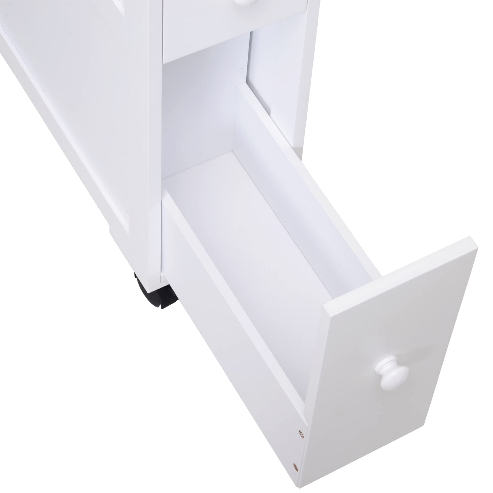 HOMCOM White Rolling Narrow Bathroom Storage Cabinet with Drawers and Open Shelf - WoodArtSupply