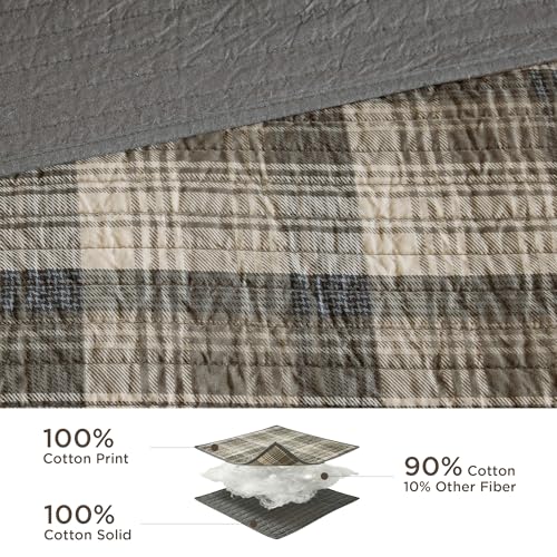 Woolrich Reversible Quilt Cabin Lifestyle Design - All Season, Breathable Coverlet Bedspread Bedding Set, Matching Shams, Oversized Full/Queen, Tasha Plaid Tan/Brown 3 Piece Woolrich John Rich & Bros.