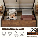 LUXOAK Queen Size Lift Up Storage Platform Bed Frame, Metal Bed Frame with Wooden Slats Support, No Box Spring Needed, Large Storage Space, Noise Free, Easy Assembly, Rustic Brown LUXOAK