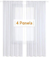 Anjee 4 Panels White Sheer Curtains 108 inches Long Rod Pocket Semi Sheer Curtain Translucency Balance Privacy Voile Window Drapes for Outdoor Patio Yard Glass Dining Room Living Room, 52 x 108 Inch Anjee
