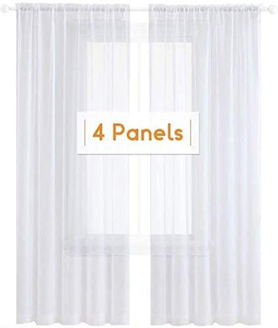 Anjee 4 Panels White Sheer Curtains 108 inches Long Rod Pocket Semi Sheer Curtain Translucency Balance Privacy Voile Window Drapes for Outdoor Patio Yard Glass Dining Room Living Room, 52 x 108 Inch