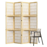 5.6FT Room Divider and Folding Portable Partition Screen, Chinese Japanese Shoji Style with Three Display Shelves for Room Separation - 4 Panel (Natural) Svimi