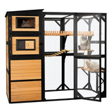 FunXplore Large Cat Catio Outdoor 4 Tiers Cat Enclosure Window Access, Walk-in Cat Cage Cat House for Multiple Indoor Outdoor Cats, Outside Patio 5 Doors Weatherproof Asphalt Roof & PVC Canopy Roof FunXplore