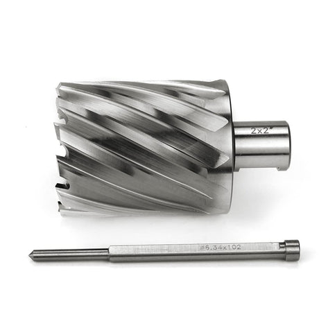 OSCARBIDE Annular Cutter 2 inch Cutting Diameter 2 inch Depth of Cut,3/4 inch Weldon Shank 2 Flat Mag Drill Bit with Pilot Pin for Magnetic Drill Press,1 Piece OSCARBIDE