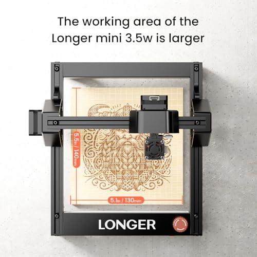 LONGER Ray5 mini Laser Engraver, 32-Bit High-Speed 12000mm/min, 0.04mm Compressed Spot, WiFi APP Control, 130×140mm Engraving Area, Eye Protection, for Wood, Acrylic, Paper (3.5W) Longer