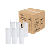 PYD Life Sublimation Glass Blanks Skinny Tumbler Frosted 25 OZ Straight Tumbler Coffee Juice Cups with Lid and Glass Straw for Tumbler Press Sublimation Print 6 Pack PYD Life