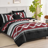 Anibedding Burgundy Comforter Set King Size,8 Pieces Bed in a Bag Patchwork Striped Bedding Sets,Boho Soft Microfiber Bedding Set for All Season(104"×90") Anibedding