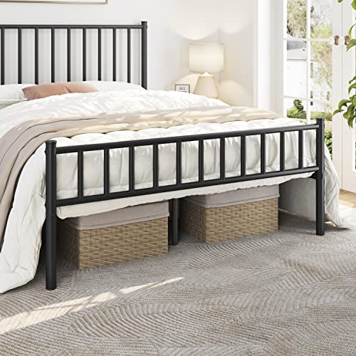 Yaheetech 14 Inch Queen Size Bed Frame Metal Platform Bed with Spindle Headboard Footboard/Mattress Foundation/No Box Spring Needed/Underbed Storage Space/Steel Slat Support/Easy Set up, Black Yaheetech