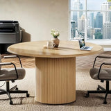 Tribesigns 47" Round Conference Table for 4-6 People, Farmhouse Wooden Meeting Room Table with Sturdy Fluted Metal Base, Modern Office Training Desk for Office, Conference Room Tribesigns