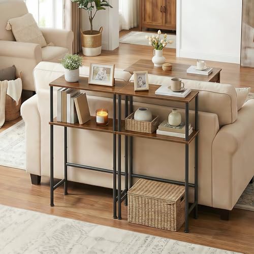 HOOBRO Narrow Console Table for Small Space, 15.7" Entryway Table with Storage, Sofa Table with 2 Shelves, Skinny Console Table for Entryway, Hallway, Living Room, Rustic Brown and Black BF40XG01 HOOBRO