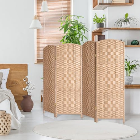 HALLYBEE Small Room Divider, Privacy Screen, Short Room Dividers and Folding Privacy Screens, Foldable Temperary Wall Partitions, 4 Panel Natural Space Separation Separator HALLYBEE