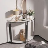 Wisfor Sintered Stone Console Table: Half Round White Entryway Table with Black Frame - Modern Narrow Sofa End Table - Semicircular Accent Table for Hallway, 39.4x11.8x30.7 inch Wisfor