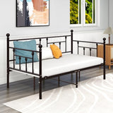 HOMERECOMMEND Metal Daybed Frame Twin Metal Slats Platform Base Box Spring Replacement Bed Sofa for Living Room Guest Room (Twin, Black Sanded) HOMERECOMMEND