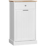 HomVent Wooden Pull Out Trash Can Cabinet, Tilt Out Free Standing Recycling Cabinet for Kitchen, Kitchen Hideaway Trash Can Cabinet with Drawer (White) HomVent