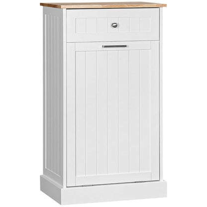 HomVent Wooden Pull Out Trash Can Cabinet, Tilt Out Free Standing Recycling Cabinet for Kitchen, Kitchen Hideaway Trash Can Cabinet with Drawer (White) - WoodArtSupply