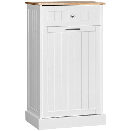 Sardoxx Wooden Tilt Out Trash Cabinet Kitchen Trash Can Rack Garbage Recycling Bucket Kitchen Cabinet with Drawer, Hidden Garbage Cabinet with Angle Adjustable Door, White Sardoxx