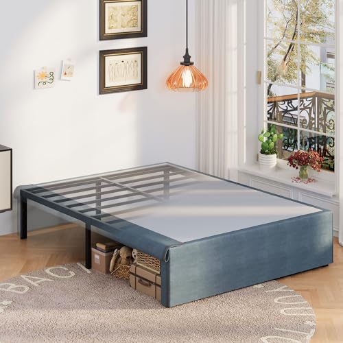 Upcanso 16 Inch Bed Frame Queen Size with Fabric Cover, Metal Platform Queen Bed Frame with Storage No Box Spring Needed, Heavy Duty Non-Slip, Easy Assembly Mattress Foundation Upcanso